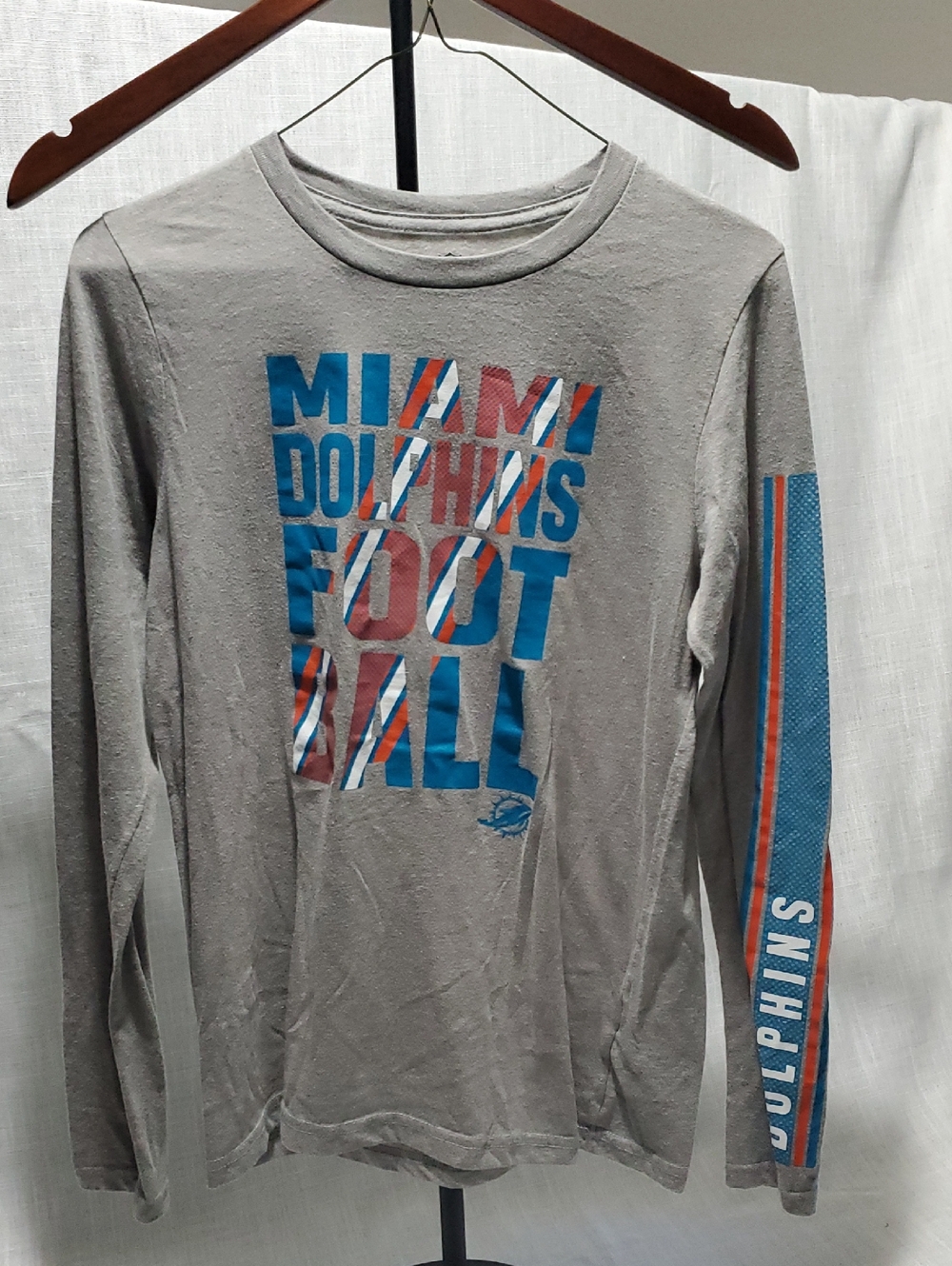 NFL Miami Dolphins Kids Long-Sleeve Tee in Gray with Blue and Orange Graphics